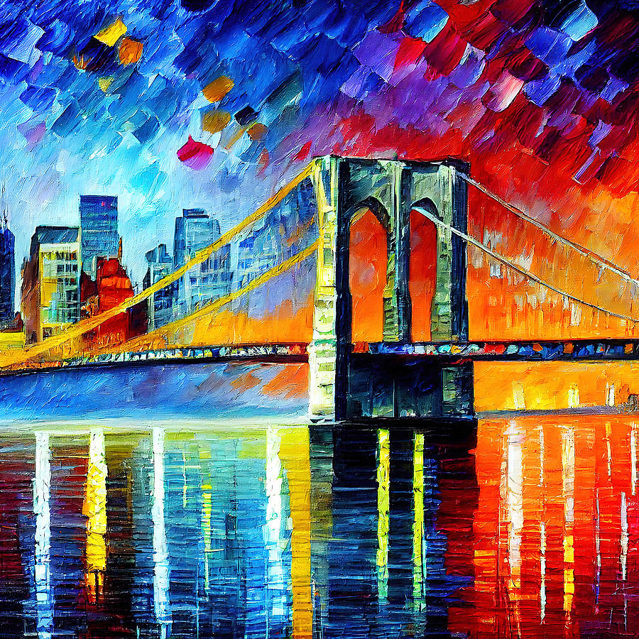 The Brooklyn bridge at Night, 01 Painting by AM FineArtPrints