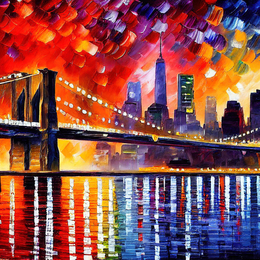 The Brooklyn bridge at Night, 02 Painting by AM FineArtPrints