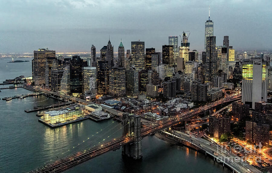 Brooklyn Bridge Photograph - The Brooklyn Bridge, Financial District, and The Battery Skyline by David Oppenheimer