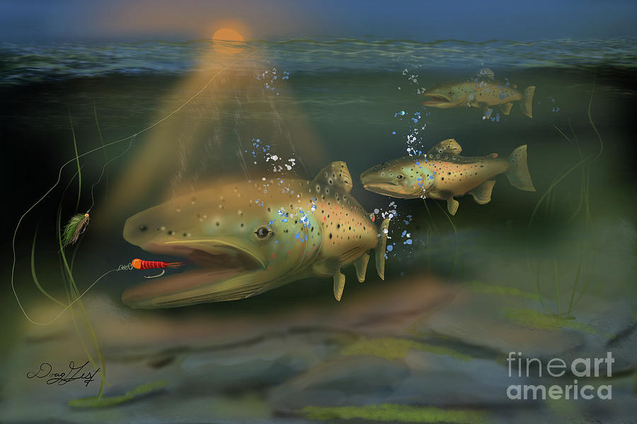 The Brown Trout on a Fly Digital Art by Doug Gist