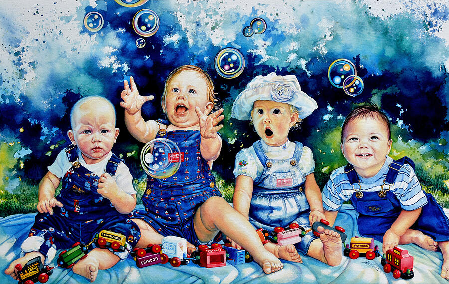 Child Portrait Painting - The Bubble Gang by Hanne Lore Koehler