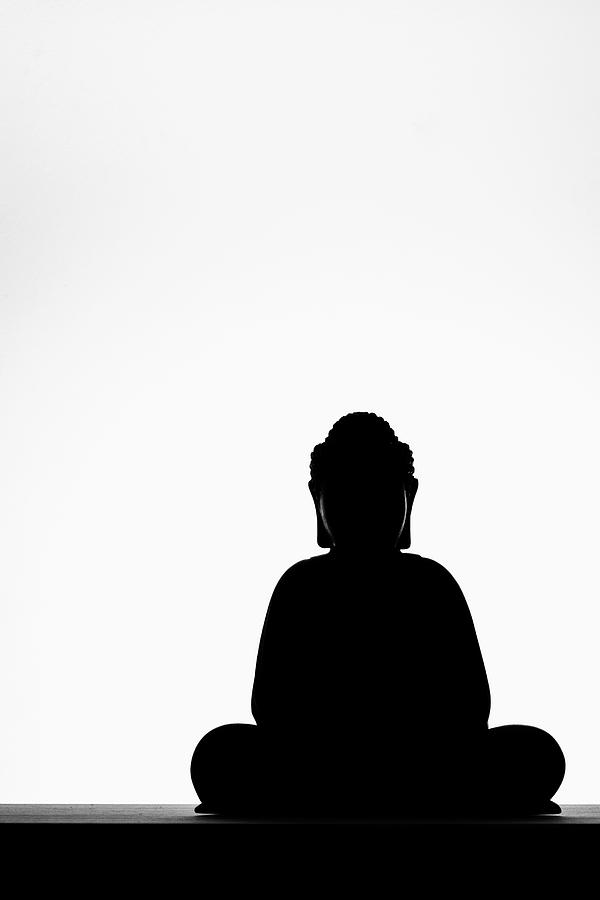 The Buddha in Meditation - Vertical Black and White Minimalist Photography Photograph by Martin Vorel Minimalist Photography