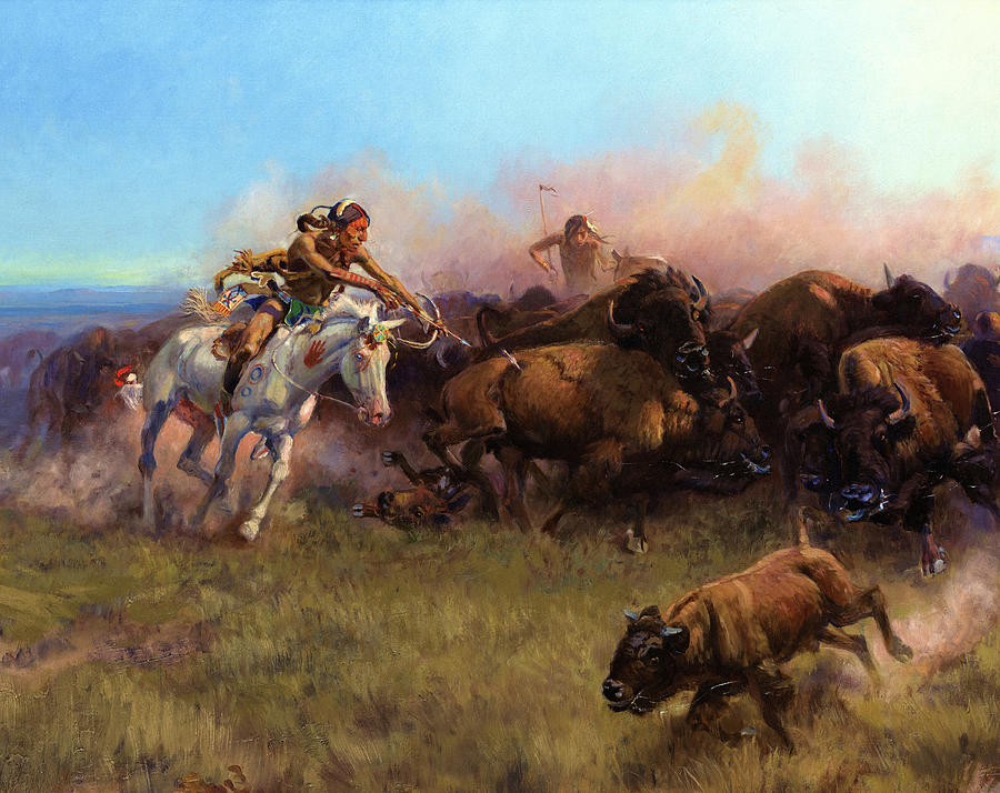 Charles Marion Russell Painting - The Buffalo Hunt, indians by Charles Marion Russell
