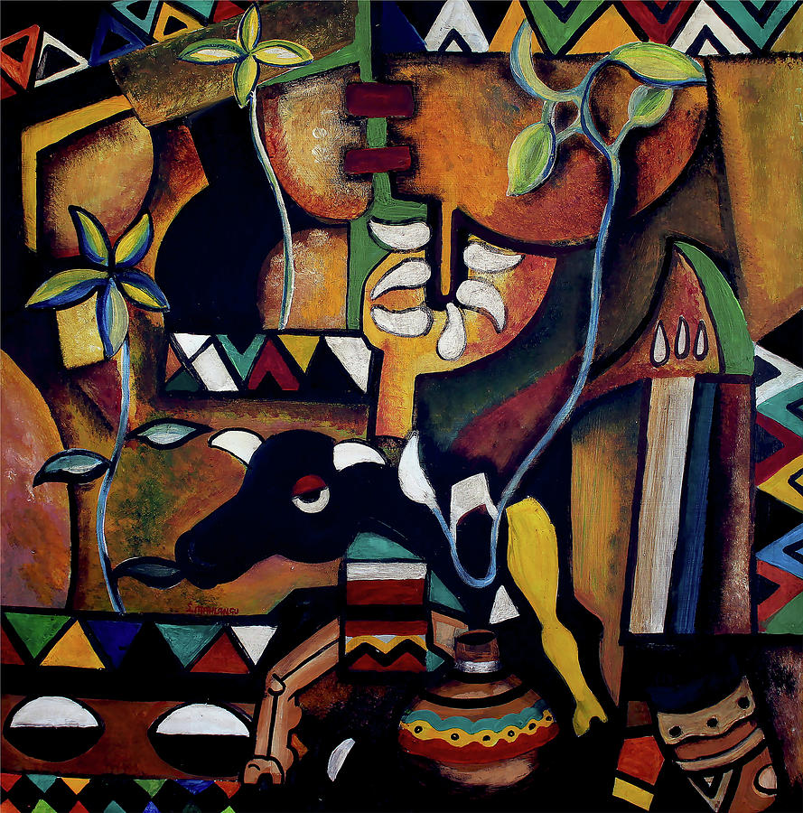 The Bull of Peace Painting by Speelman Mahlangu