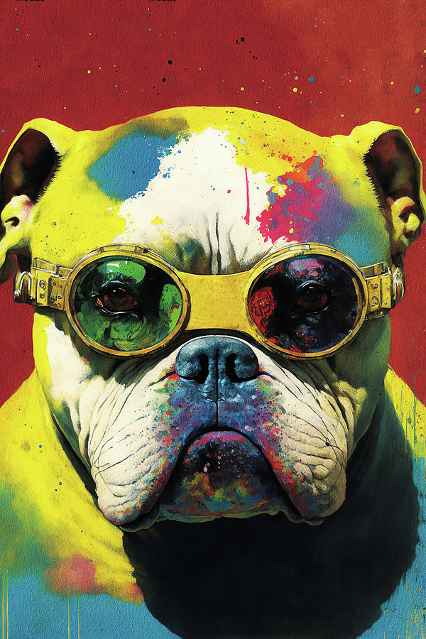 Goggle Painting - The Bulldog With Sunglasses - Composition 003 by Aryu