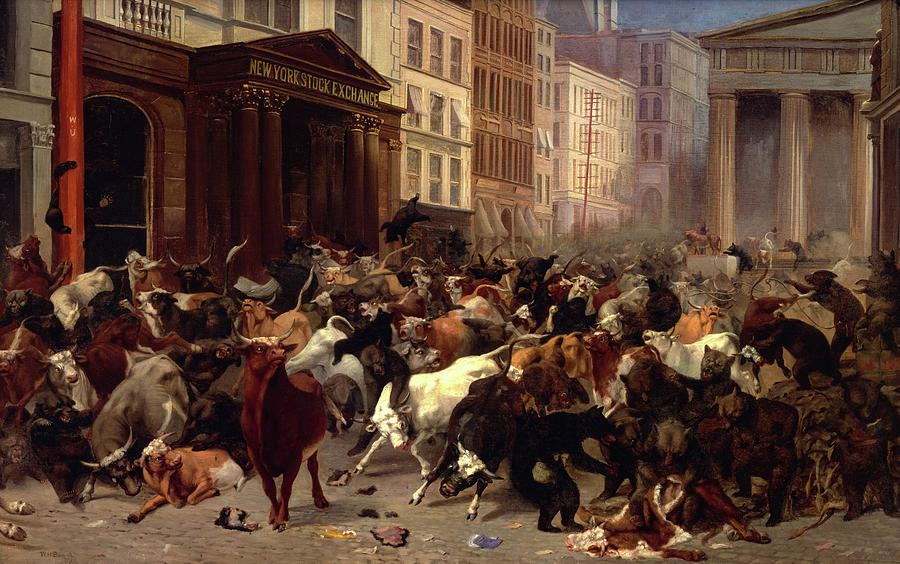 Bull Painting - The Bulls and Bears in the Market, New York Stock Exchange, 1879 by William Holbrook Beard