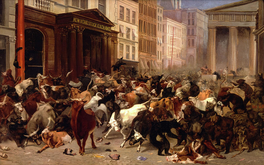 Bull Painting - The Bulls and Bears in the Market, New York Stock Exchange by William Holbrook Beard