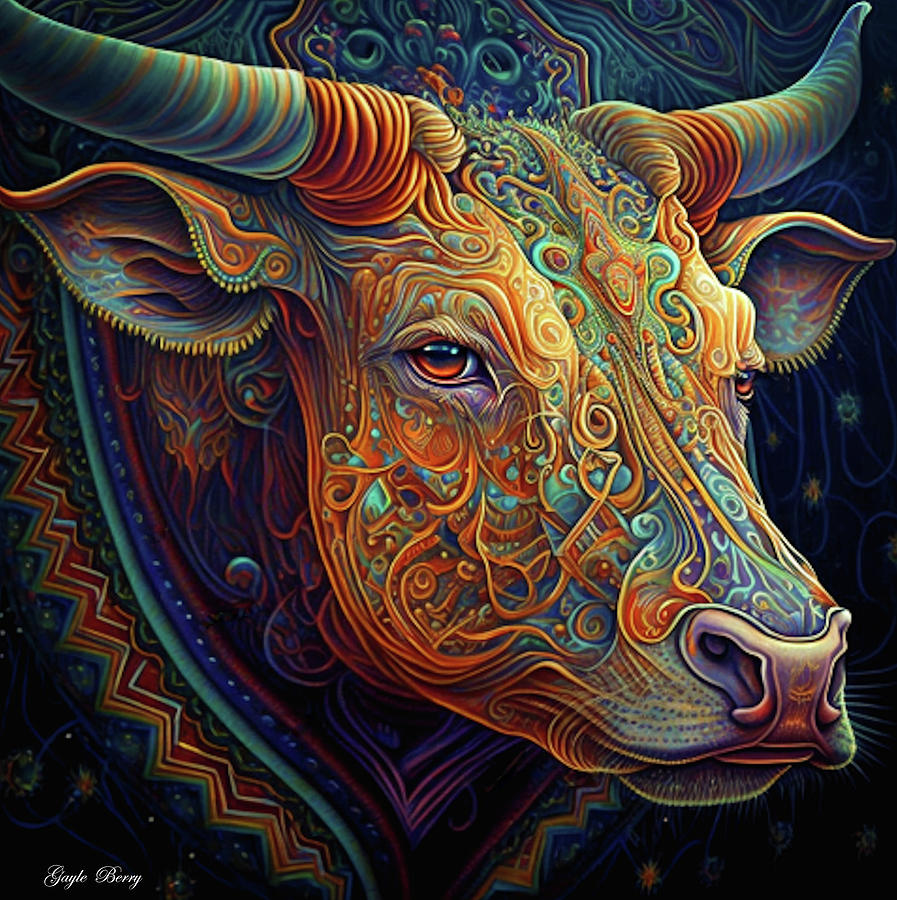 Pattern Mixed Media - The Bull by Gayle Berry