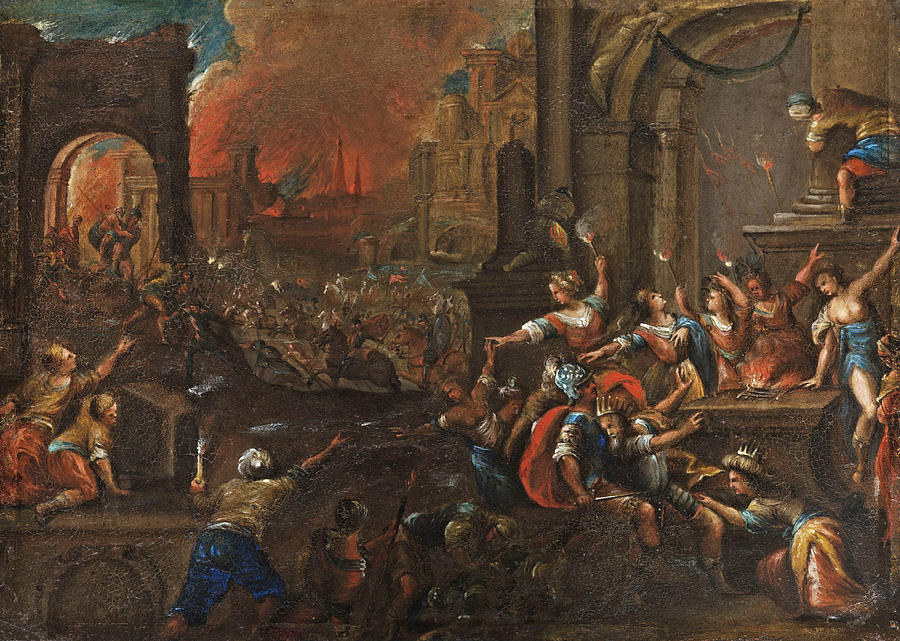 The Burning Of Troy Painting by Frankenthal school