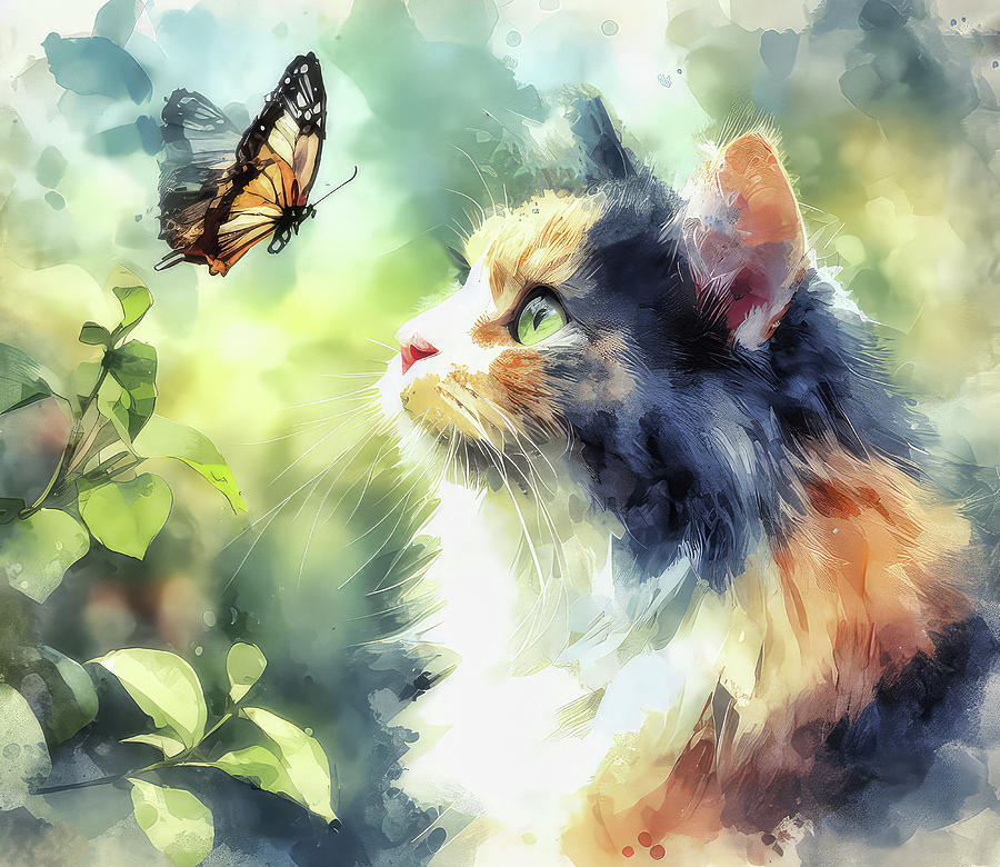 The Butterfly And The Curious Cat  Digital Art by HH Photography of Florida