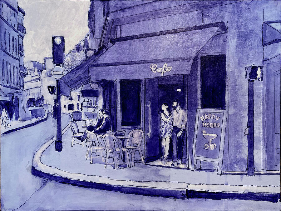 Street Scene Painting - The Cafe by David Zimmerman