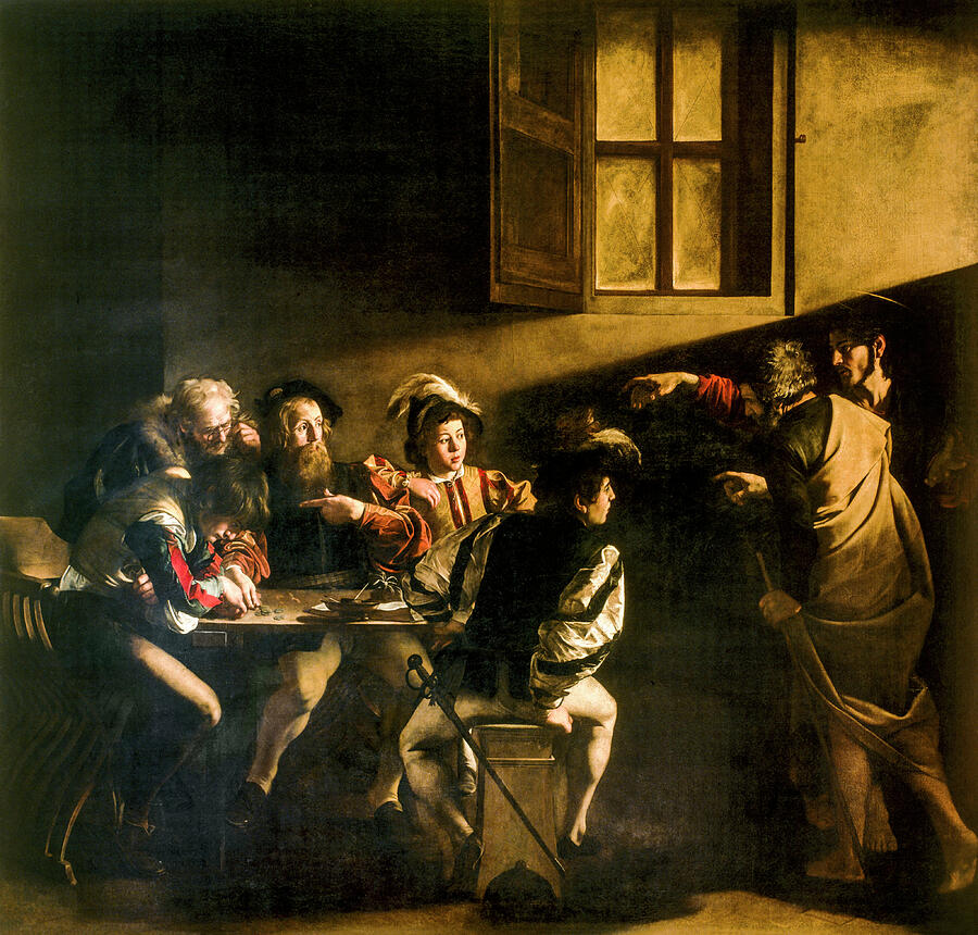 Jesus Christ Painting - The Calling of Saint Matthew by Caravaggio 1600 by Caravaggio Jesus Christ Painting - The Calling of Saint Matthew by Caravaggio 1600 by Caravaggio