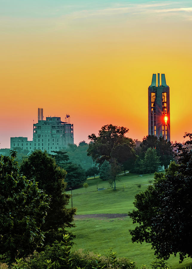 University Of Kansas Photograph - The Campanile Tower on Mt. Oread Over Kaw Valley at Sunrise by Gregory Ballos