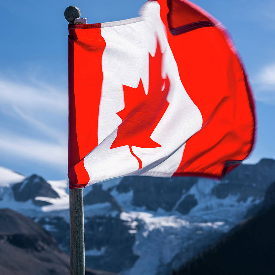 The Canadian Rockies Canadian Flag Square Photograph by Toby McGuire