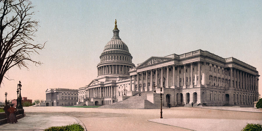 The Capitol At Washington - Circa 1902 Photochrom Photograph by War Is Hell Store