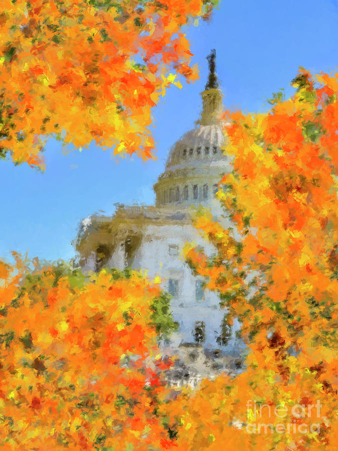 Sunset Painting - The Capitol in Fall Colors by Jon Neidert