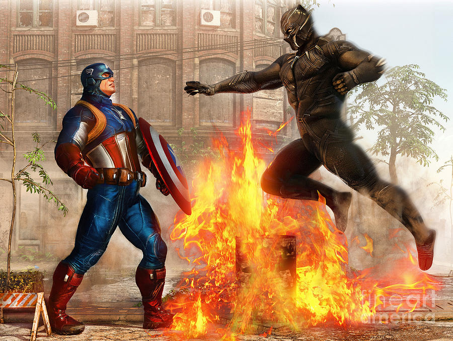 The Captain America vs Black Panther - Fan digital art Digital Art by Stephan Grixti