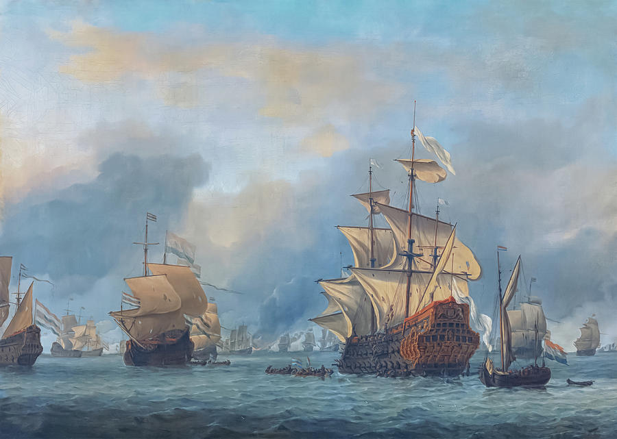 Vintage Painting - The capture of the English admiral ship the Royal Prince by Willem Van De Velde