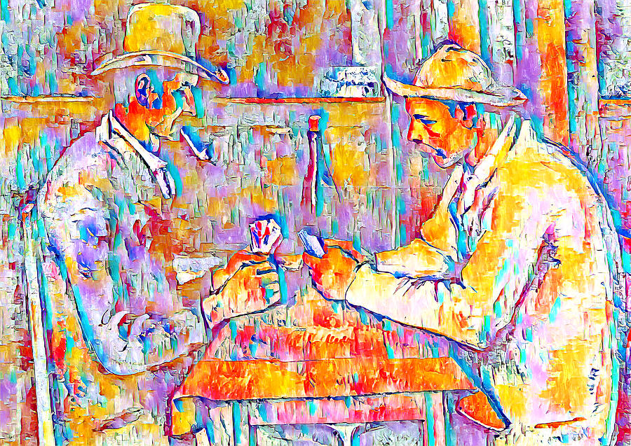 The Card Players by Paul Cezanne - colorful palette knife oil texture ...