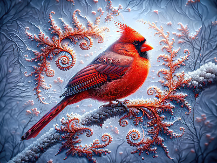 The Cardinals Fractal Winter Digital Art by Bill and Linda Tiepelman