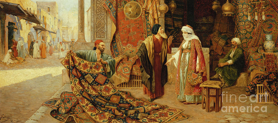 Vintage Painting - The Carpet Merchant by Frederico Ballesio by Frederico Ballesio