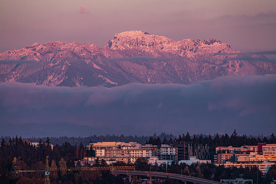 Mountain Photograph - The Cascades in alpenglow over Bellevue, WA  by EZ Lorenz Imagery