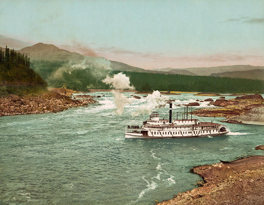 The Cascades Steamboat - Columbia River - 1901 Photochrom Photograph by War Is Hell Store