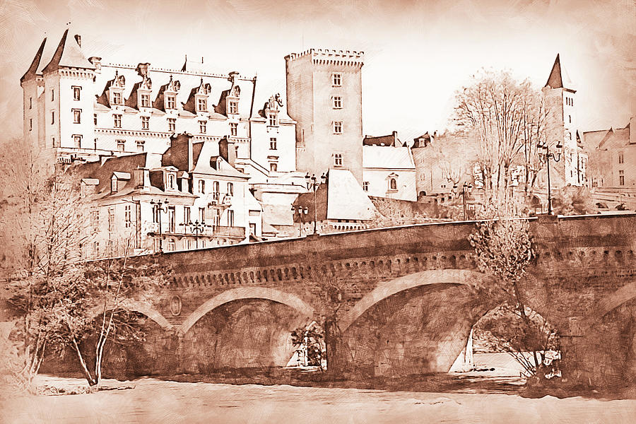The Castle of Pau - 02 Drawing by AM FineArtPrints