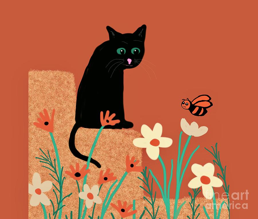 The cat and the bumblebee  Digital Art by Elaine Hayward