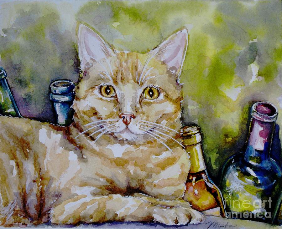 Wine Painting - The Cat Connoisseur by Misha Ambrosia