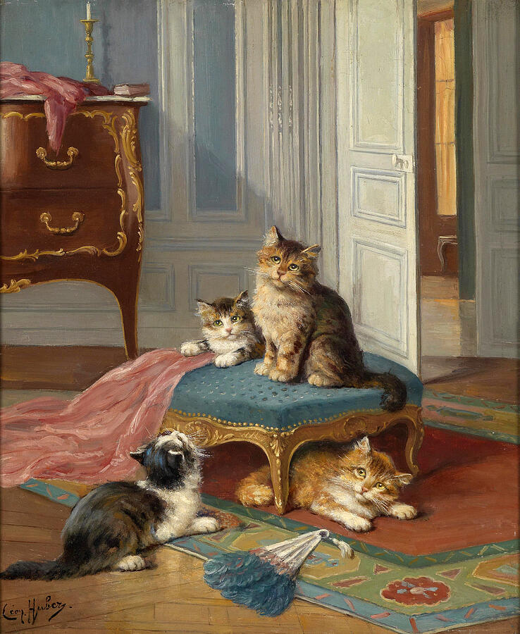 The Cat Family Painting by Leon Huber