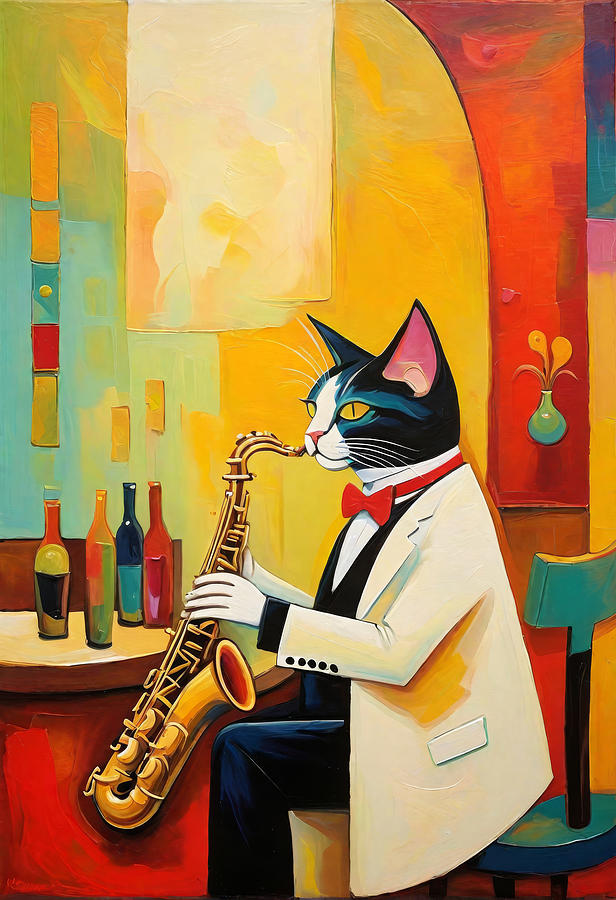 Music Painting - The Cat with the Sax by My Head Cinema
