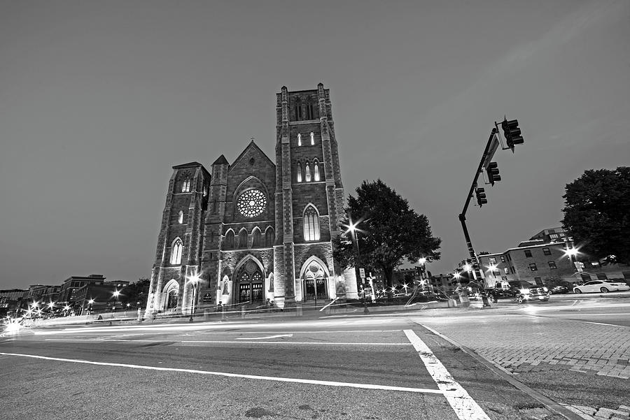 The Cathedral of the Holy Cross in the South End Boston MA Washington St Black and White Photograph by Toby McGuire