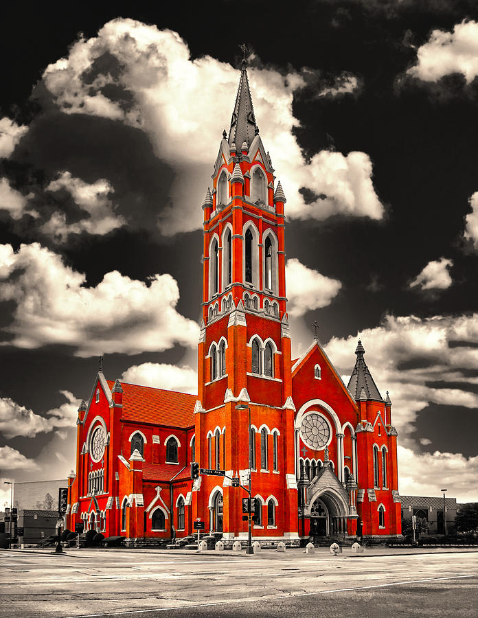 The Cathedral Shrine of the Virgin of Guadalupe in Dallas, Texas, isolated on black and white Digital Art by Nicko Prints