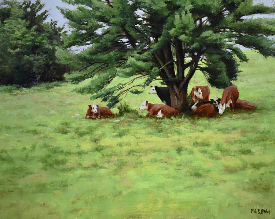 The Cattle and the Pine Painting by Bibi Snelderwaard Brion