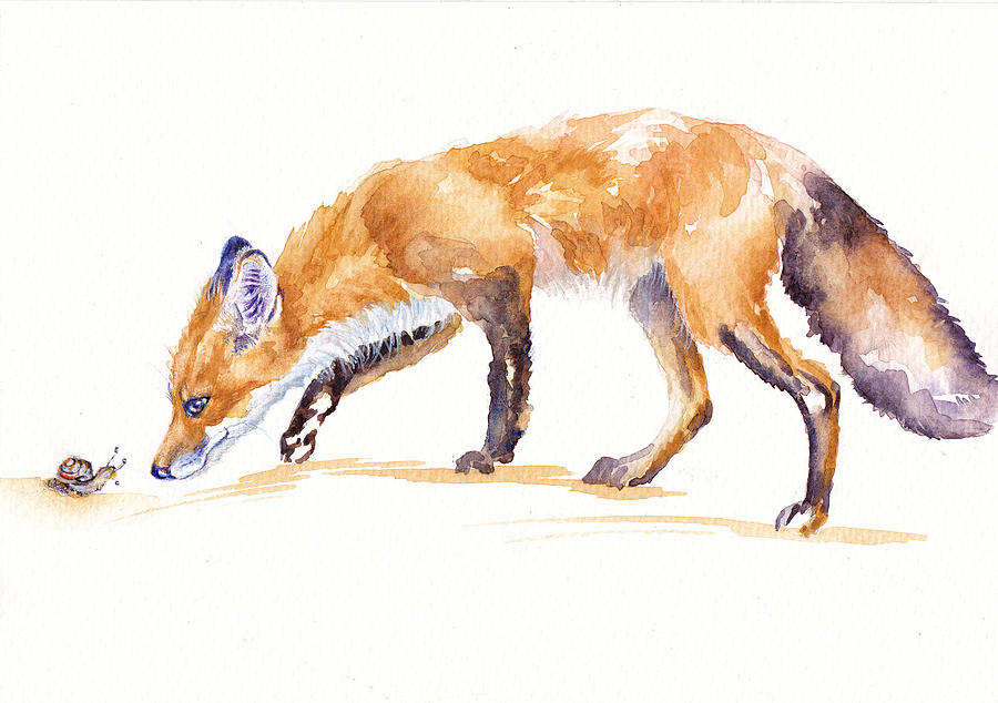 The Cautious Fox Painting by Debra Hall