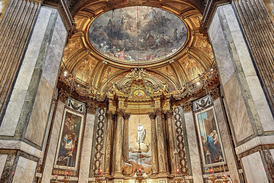 The central fragment of the altar part of the Gothic cathedral ...