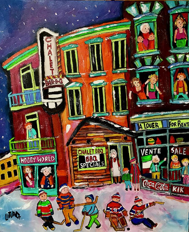 The Chalet Winter Neighbourhood Painting by Michael Litvack