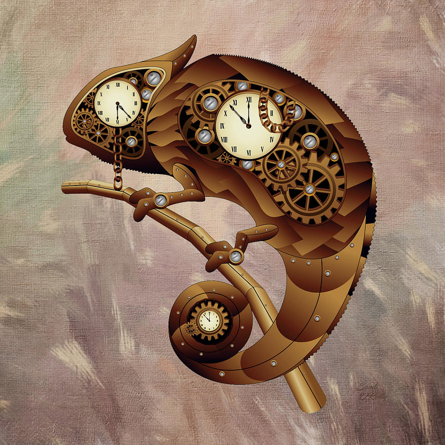 The Chamelion Steampunk Clock Mixed Media by Sandi OReilly