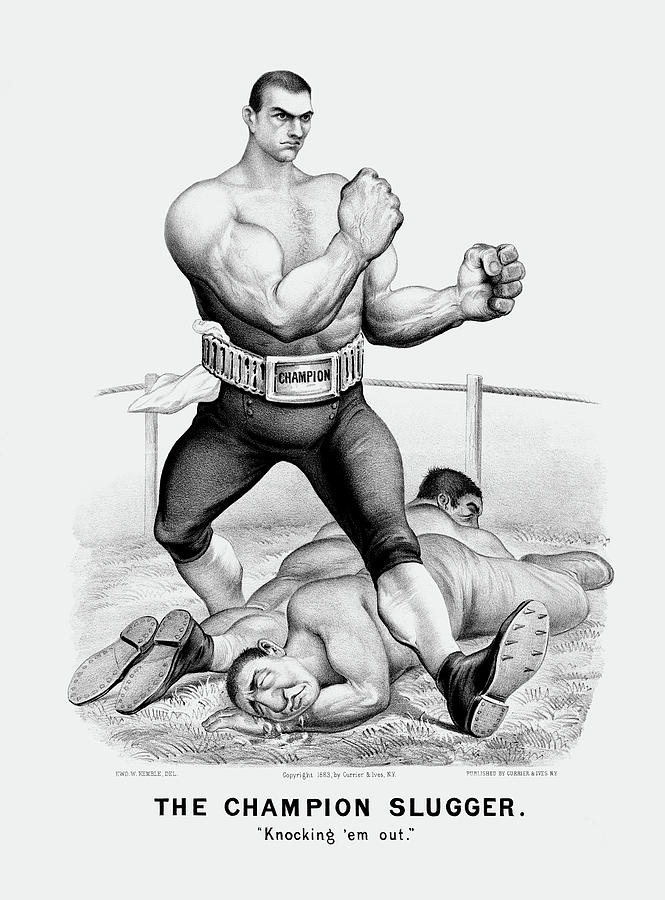 The Champion Slugger - Knocking Em Out - Currier And Ives 1883 Drawing by War Is Hell Store