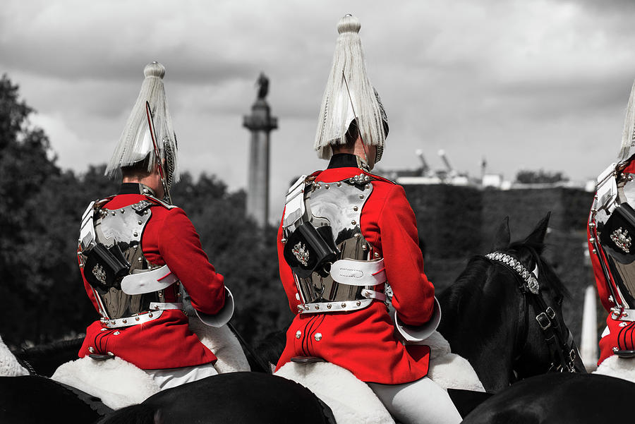 The Changing of the Horse Guard London UK United Kingdom Black and White Selective Color Photograph by Toby McGuire