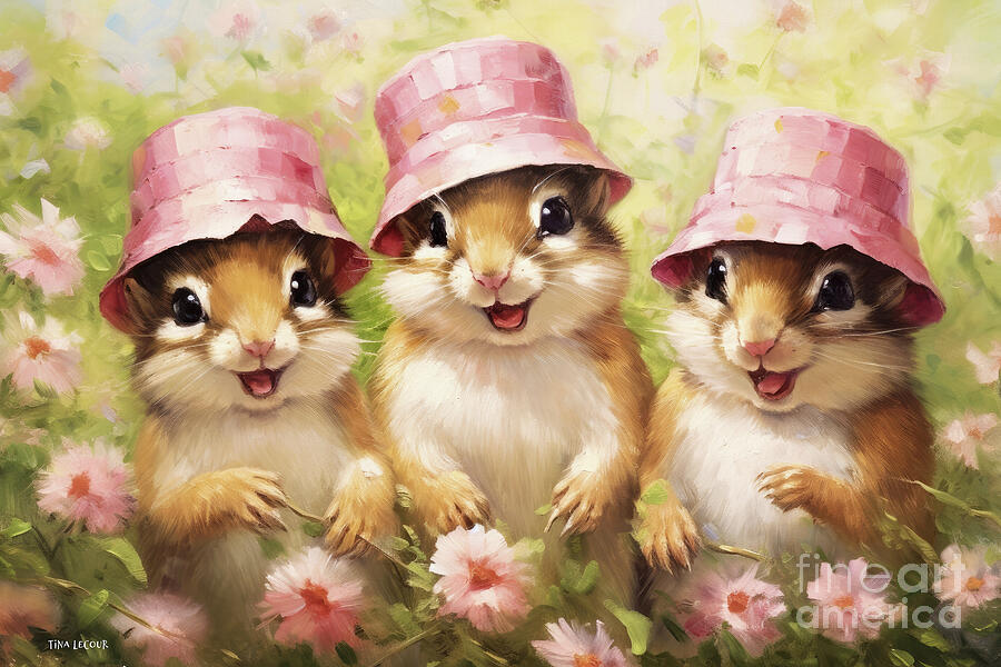 Chipmunks Painting - The Cheery Chiplets by Tina LeCour