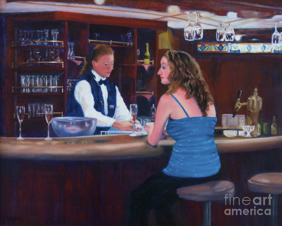Mystery Girl at the Bar Painting by Vanajas Fine-Art