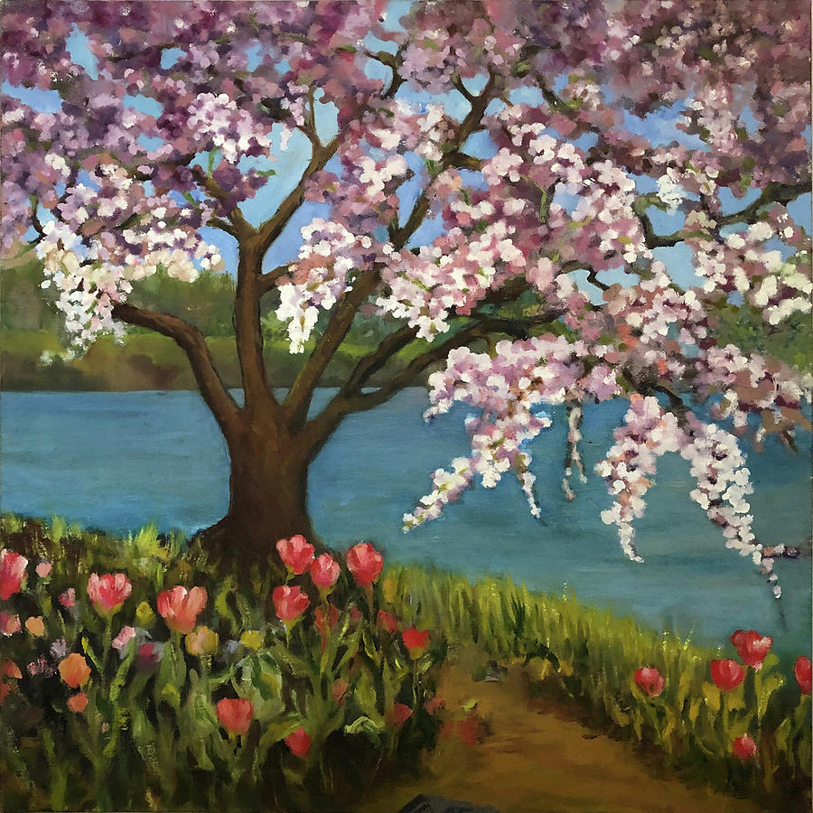 Cherry Tree Painting by Karen Coggeshall