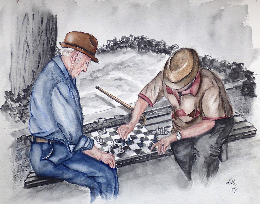 The Chess Game with Old Friends Painting by Kelly Mills
