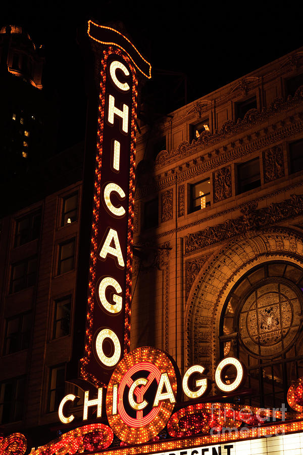 The Chicago Theater Marquee Sign at Night Photo Photograph by Paul Velgos