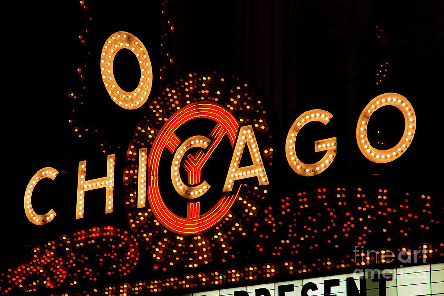The Chicago Theater Marquee Sign at Night Picture Photograph by Paul Velgos
