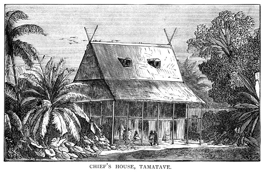 The Chiefs House, Tamatave, Madagascar - Victorian engraving Drawing by Whitemay