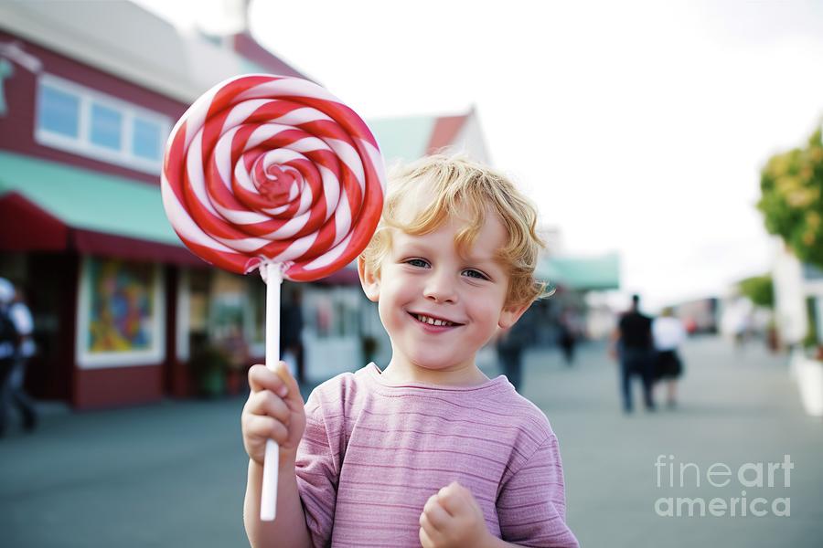 The Child Holds An Enormous Lollipop, Symbolizing The Allure And Photograph by Joaquin Corbalan