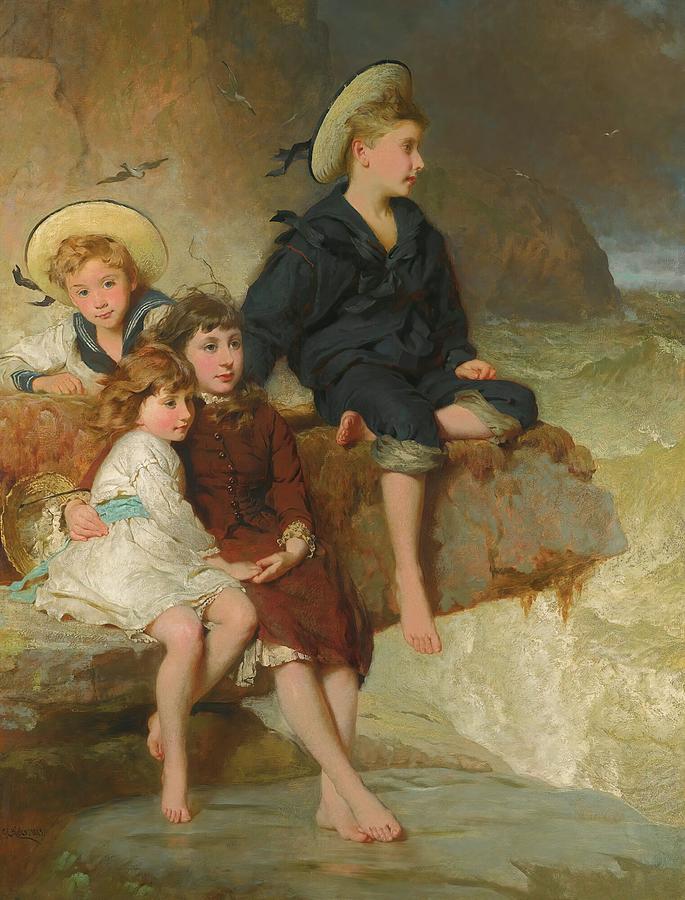 Sunset Painting - The Children of Sir H. Hussey Vivian by George Elgar Hicks